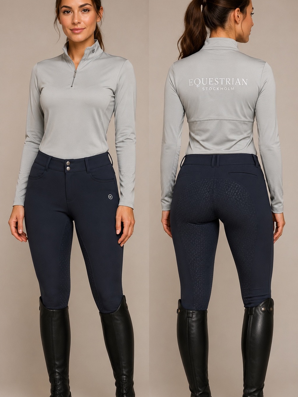 Equestrian Stockholm Women's Light Grey Long-Sleeve Zip Top